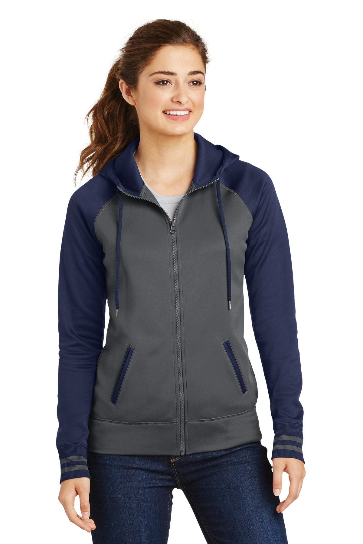Sport-Tek Ladies Sport-Wick Varsity Fleece Full-Zip Hooded Jacket 